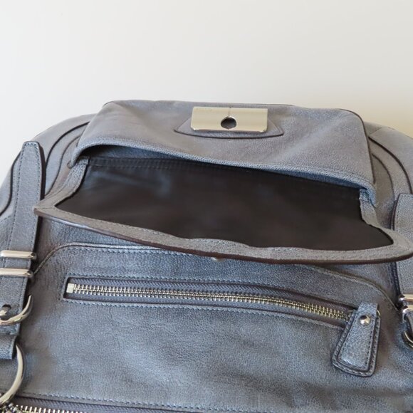 COACH Kristin Laila Pinnacle Round Satchel Shimmer Slate gray leather EUC 19343 - Picture 8 of 13